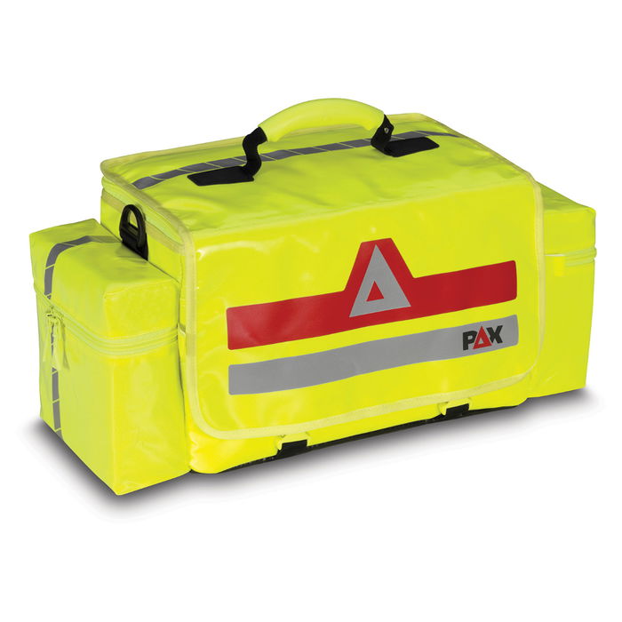 PAX Notfalltasche Essen, Frontansicht, Farbe tagesleuchtgelb, Material PAX Plan, geschlossen.