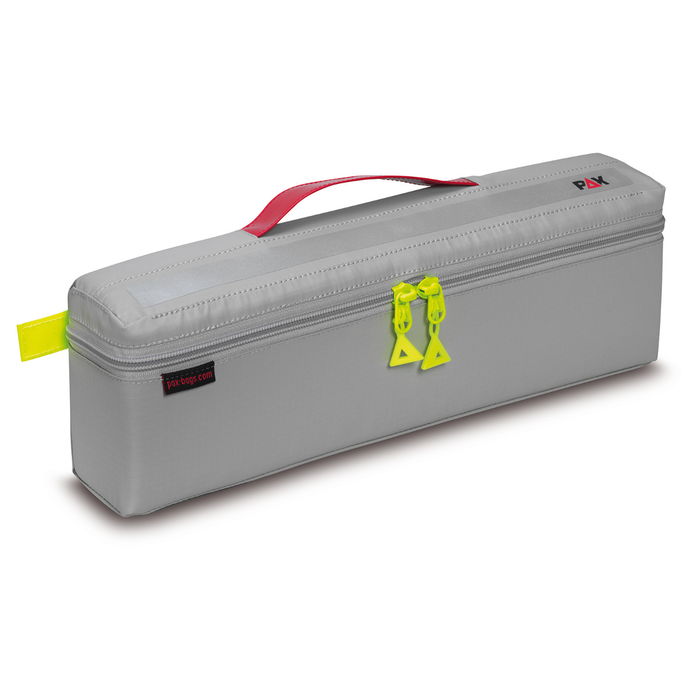 PAX Funktionsmodul P5/11 - Absaugung, Frontansicht, Grifffarbe rot, Farbe der Tasche grau