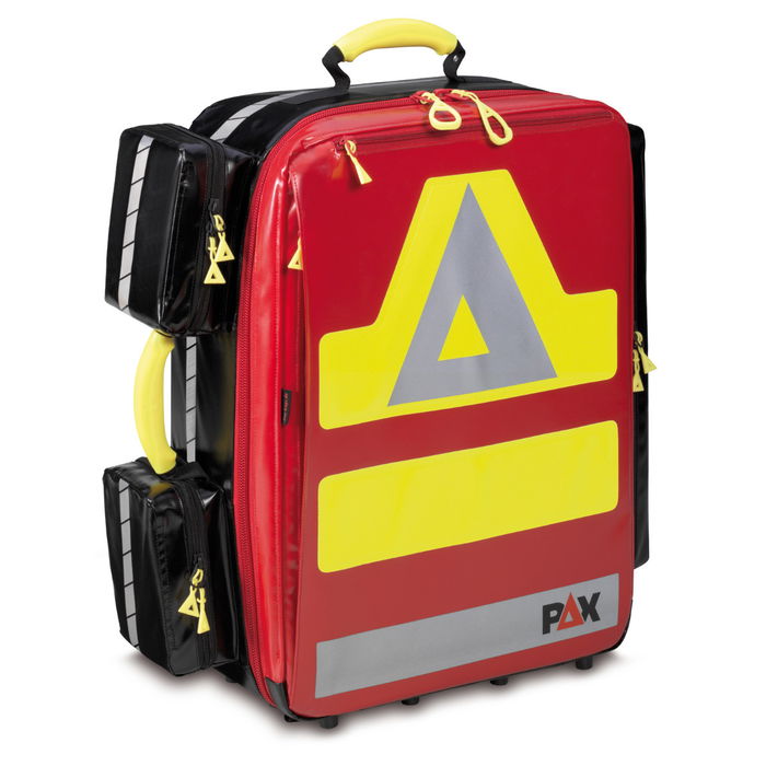 Zaino di emergenza PAX Wasserkuppe L-ST, vista frontale. Materiale PAX-Tec, colore rosso.